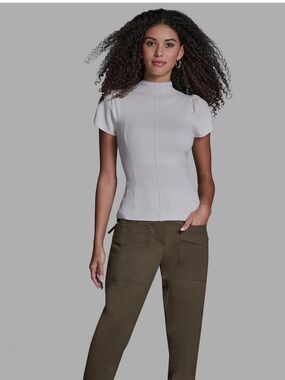 BCBG Cream Tulip 🌷 Sleeve Cinch-Waist Pull-On Knit Top